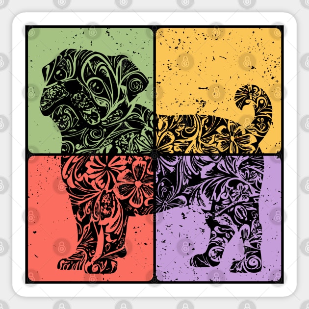 Pug Silhouette Retro Minimalist Dog Art Sticker by TuncGK